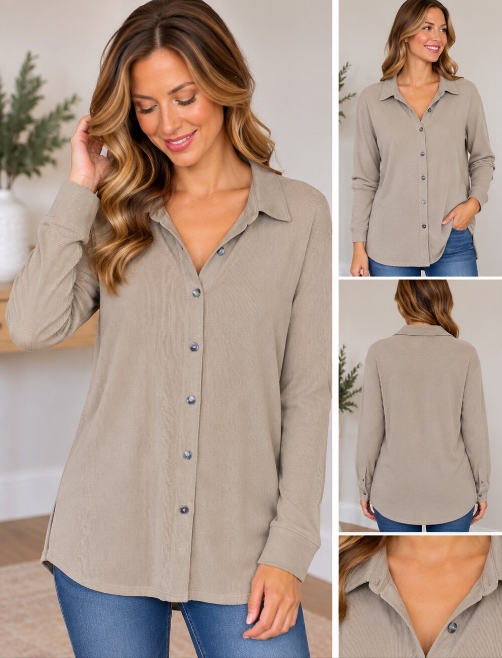 'Vintage' Bobbie Brooks Beige Button-Front Long Sleeve Sweater Cardigan